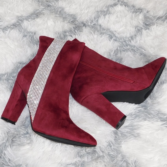 Black Suede Rhinestone Ankle Boot - Picture 6 of 6